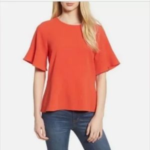 Madewell Bright Poppy Orange Flare Hem Peplum Top, Size Medium, EUC